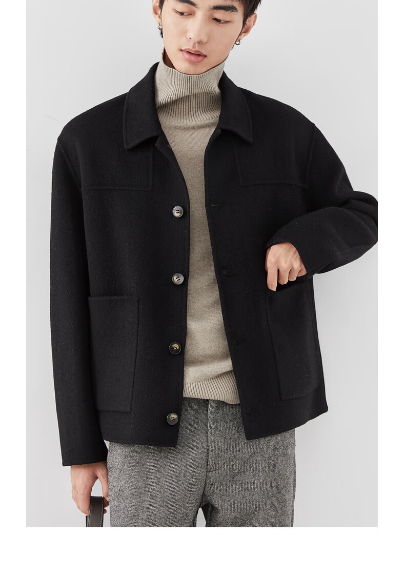 呢夹克男阿尔巴卡伯爵卓尔秋冬季休闲宽松男装双面呢短款男士大衣外套