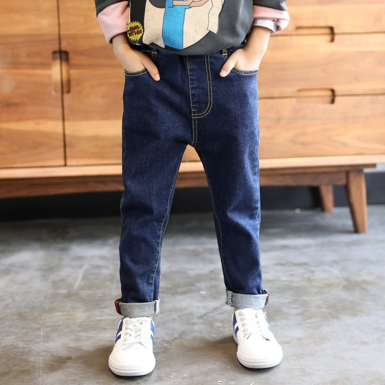 左西 男童长裤儿童牛仔裤中大童男童裤子洋气春款韩版潮2021新款 牛仔