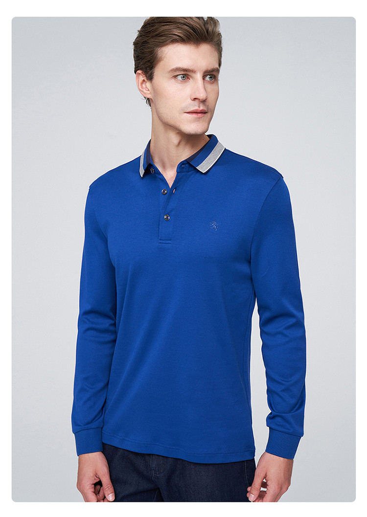 梵思诺versino 2020纯色长袖休闲纯棉男t恤 蓝色 48