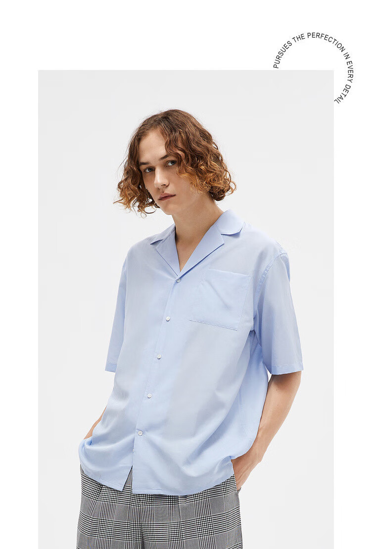 卡宾cabbeen 春夏男款衬衫男式衬衫开衫衬衣男 浅蓝灰 m