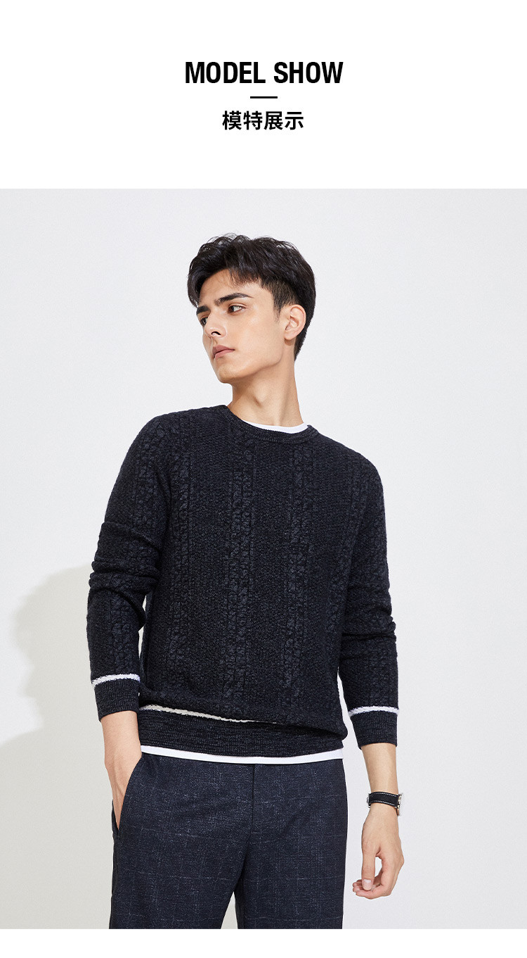 纳维凯尔navigare 【羊毛】意大利小帆船 秋冬个性圆领毛衣男士羊毛衫