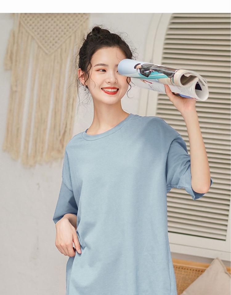 短袖t恤女装宽松半袖体恤韩版夏季年新款春装打底上衣 雾霾蓝-马卡龙