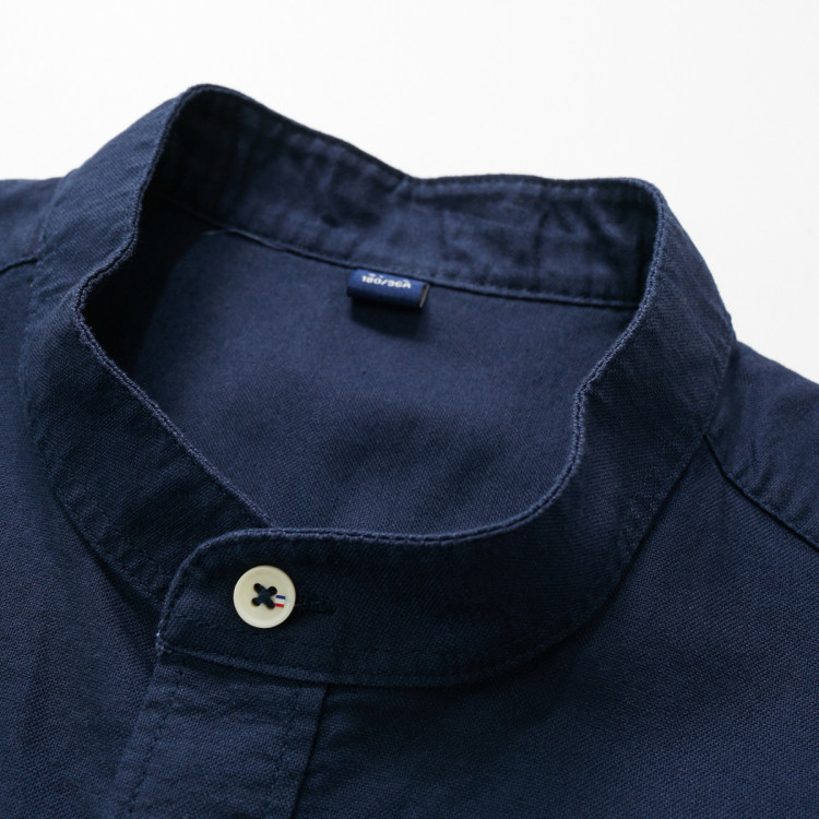 康博combo 【纯棉】2021春装新款时尚小立领休闲男士长袖衬衫衬衣