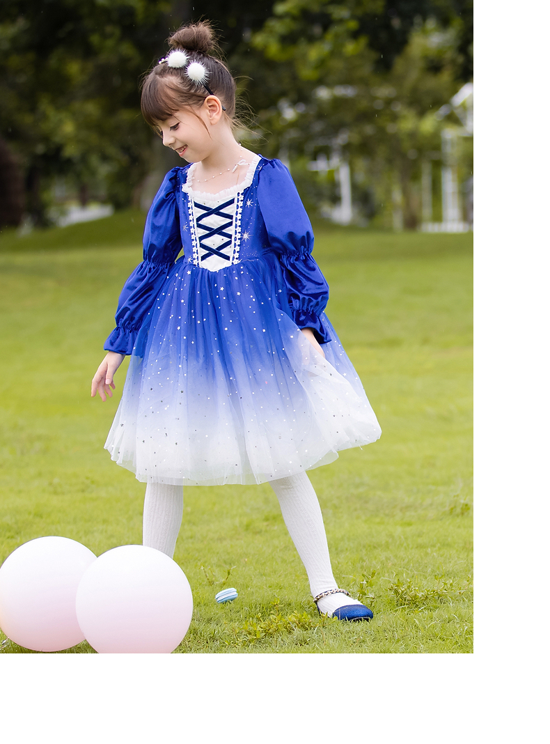 船鼠小孩公主裙礼服裙喇叭袖网纱裙渐变金丝绒女童连衣裙儿童裙子彩