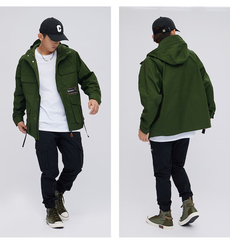 堡狮龙bossini bossinix潮牌男装户外休闲外套男工装机能连帽夹克 884