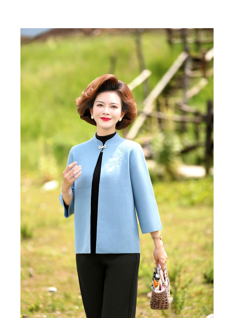宝莲朵中年妈妈装短款针织外套春秋装洋气上衣服装中老年女装秋装薄款