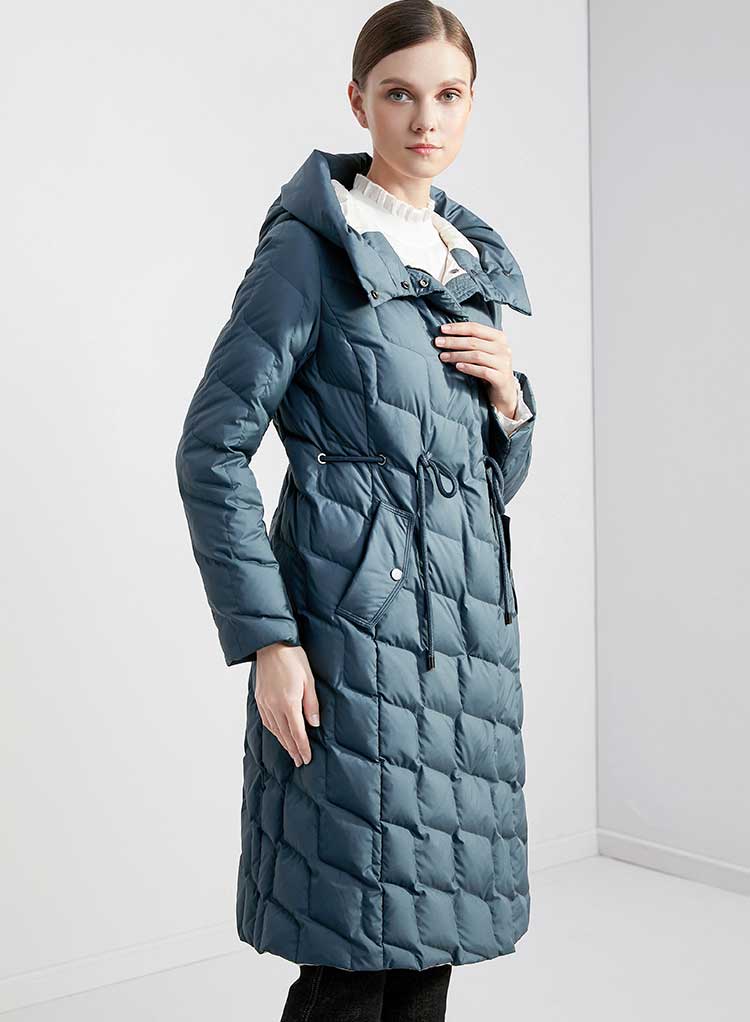 马天奴myteno 时尚中长款连帽宽松系带收腰直筒廓形保暖羽绒服 红色