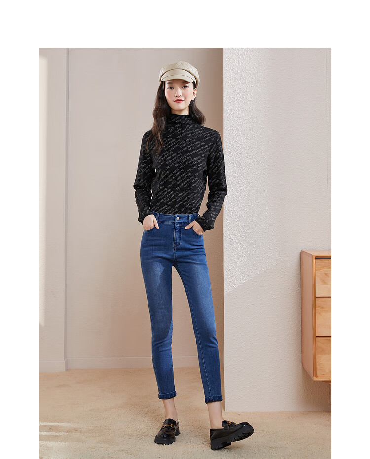 衣香丽影 【2020冬装新品】火山岩牛仔裤女士修身显瘦铅笔裤子 牛仔蓝