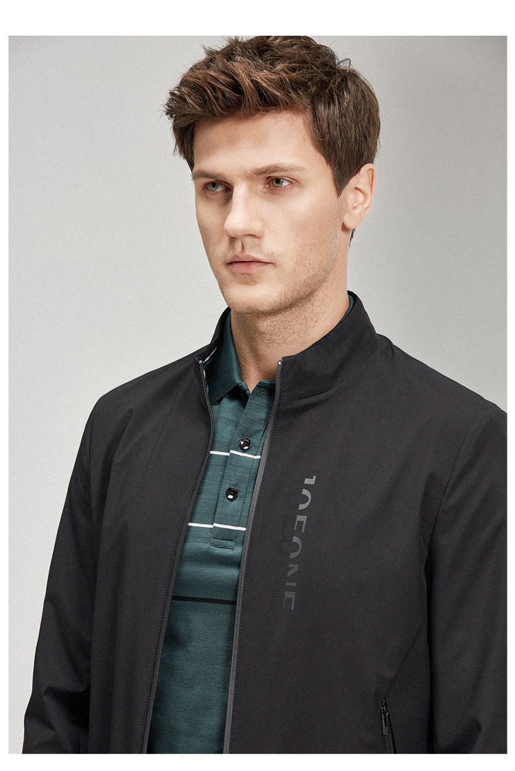 九牧王joeone 男士立领夹克男外套春季新品爸爸休闲百搭男式茄克 黑色