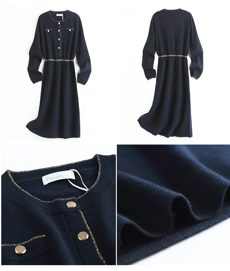 帕罗paluopo 100%山羊绒香风羊绒收腰气质单色单款优雅由然而生连衣裙