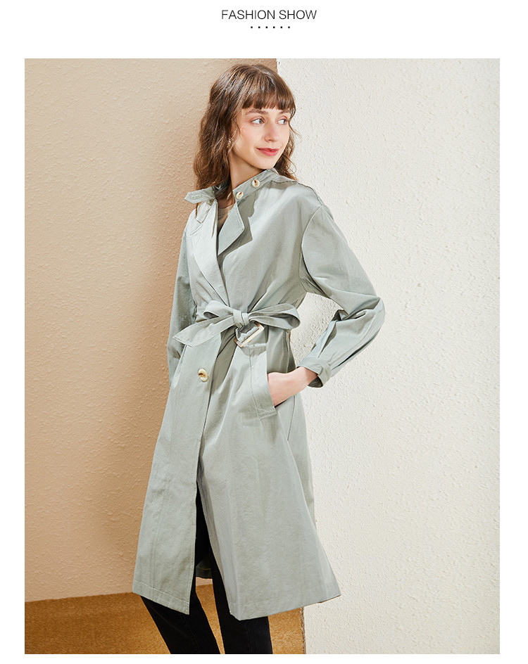 蔓诺蒂my.node 2021春新款挺阔感阔型风衣外套女 浅草绿 s