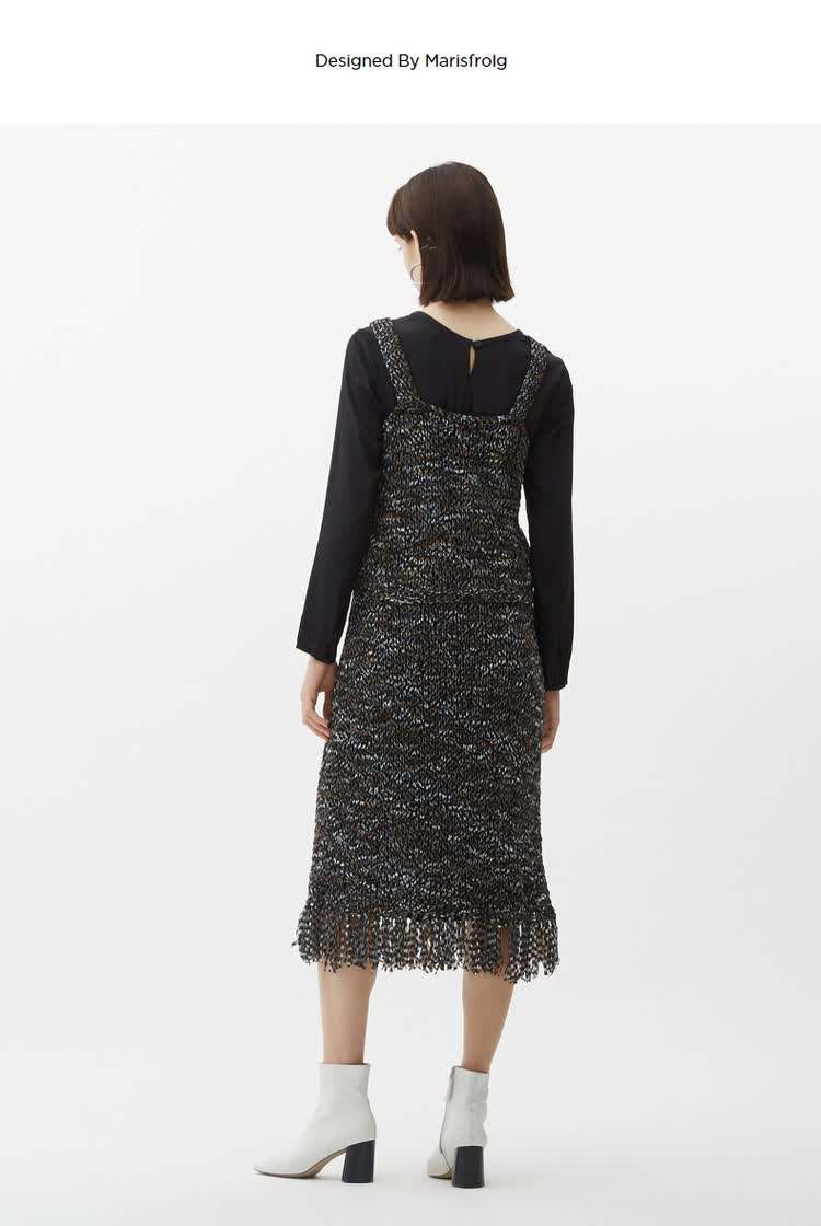 玛丝菲尔marisfrolg 【2021年春季新款】气质针织流苏连衣裙女春秋