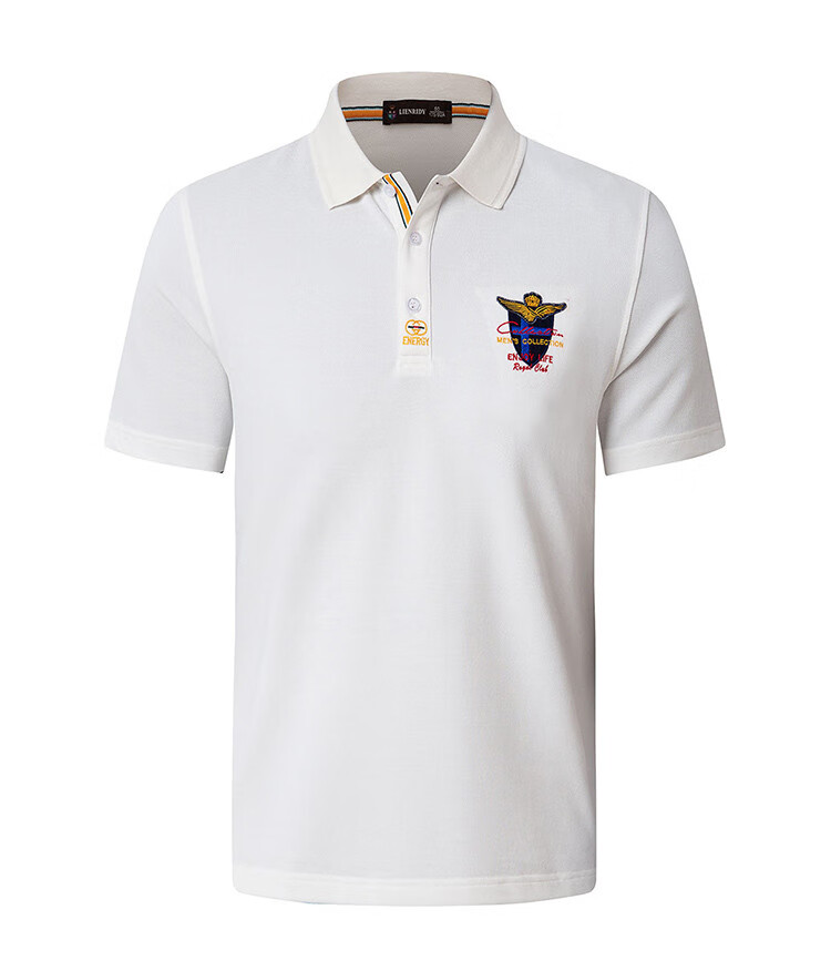 莱恩雷迪lienridy 【吸湿排汗面料】轻奢刺绣翻领短袖男式polo衫 白色