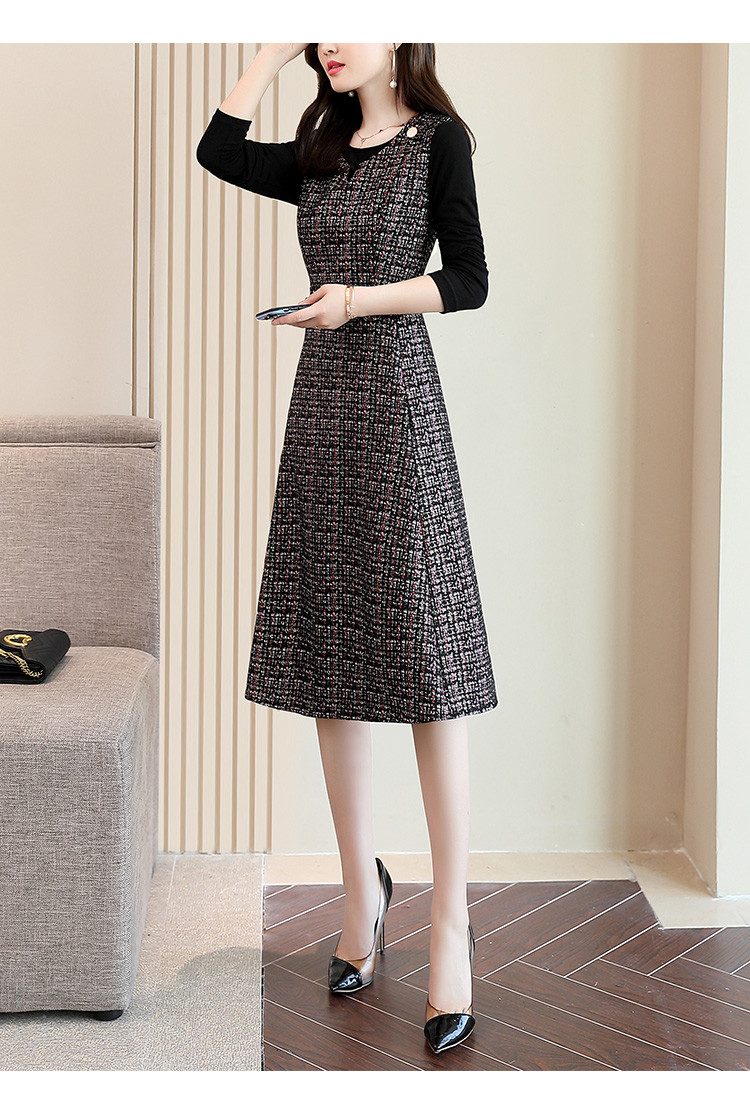 丹顿aidydanton 2021春季长袖连衣裙女装长袖配粗纺纱背心长袖连衣裙