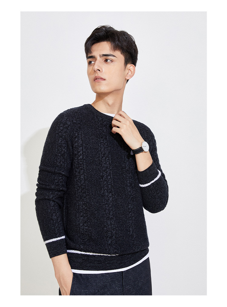 纳维凯尔navigare 【羊毛】意大利小帆船 秋冬个性圆领毛衣男士羊毛衫