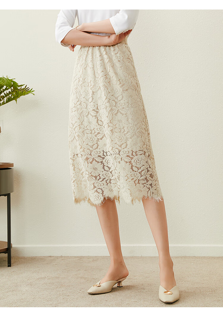 梵希蔓vimly 【透气蕾丝半裙】2021春季新品优雅女人味中长款直筒开叉