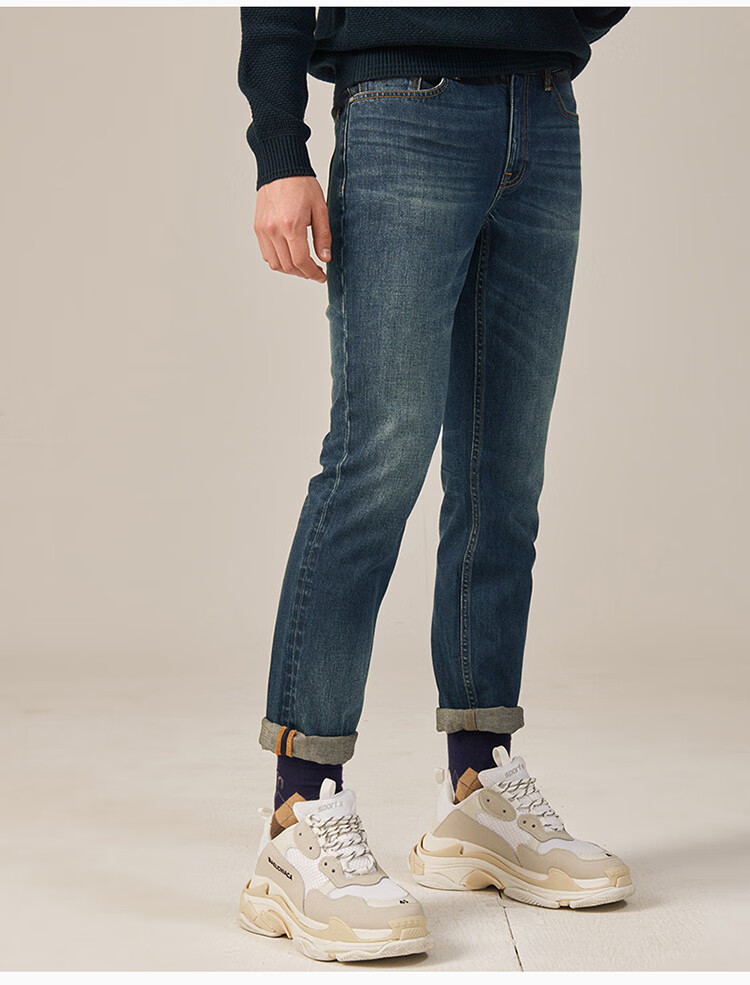 哈吉斯hazzys 新款秋季牛仔裤男英伦时尚休闲牛仔裤 藏青色 32