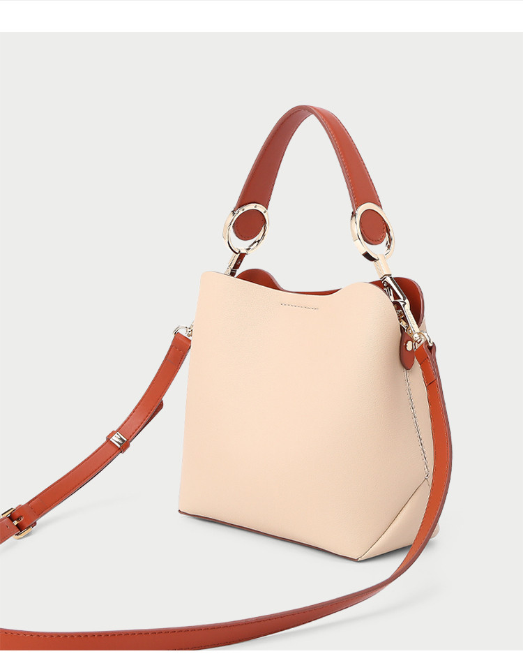 红谷hongu 女包手提包单肩包斜挎包水桶包菜篮包时尚简约女包包 漆黑