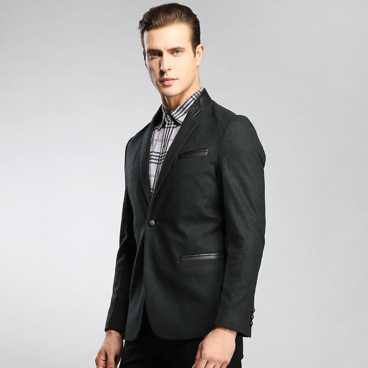 迪赛deicae时尚2020新款优质羊毛商务时尚拼皮领男士休闲单西男士西服