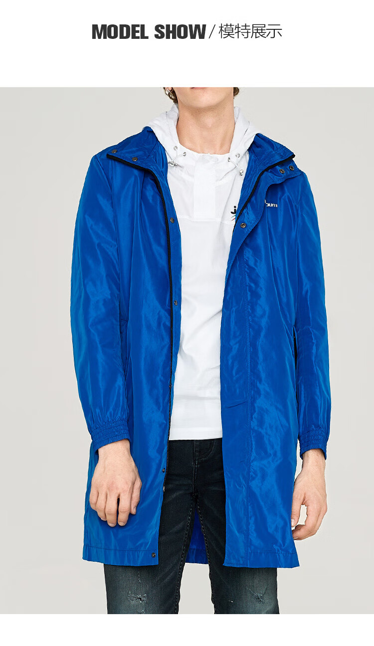 kikc 秋冬新品连帽中长款风衣连帽风衣男士外套男大衣男士风衣 天蓝色