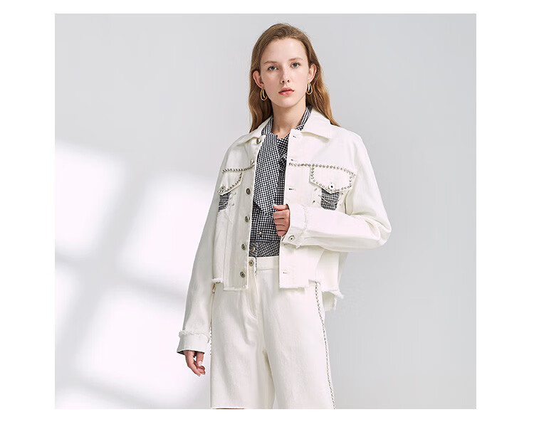 迪卡轩dekashell /2021年春装新款长袖宽松显瘦牛仔外套女夹克 白色