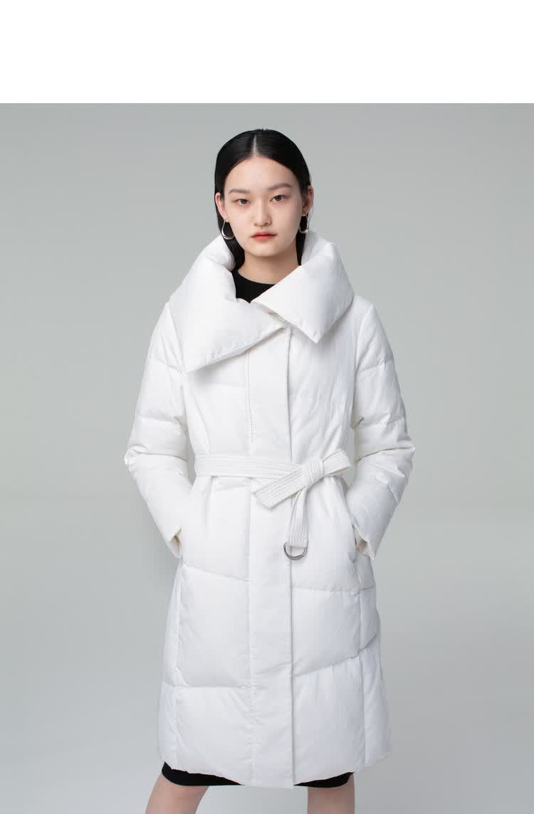 波司登bosideng 【新款】通勤风大翻领腰带收腰鹅绒羽绒服女 糙白 2xl