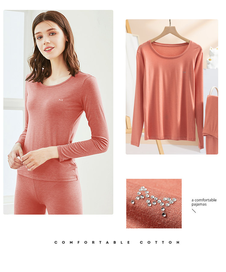 猫人miiow 【超薄美雅碧】薄款恒温德绒发热超柔圆领保暖内衣女秋衣