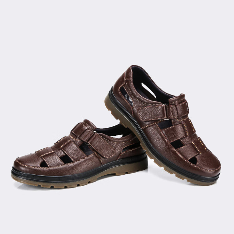 骆驼牌cameljeans 男鞋休闲皮凉鞋夏季镂空透气牛皮休闲凉鞋洞洞鞋