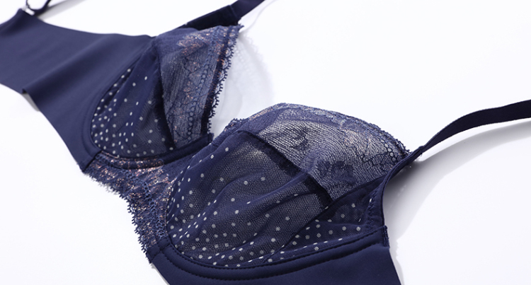 文胸女士内衣爱波点4/4薄杯聚拢蕾丝聚拢大罩杯文胸am135271 藕荷色 d