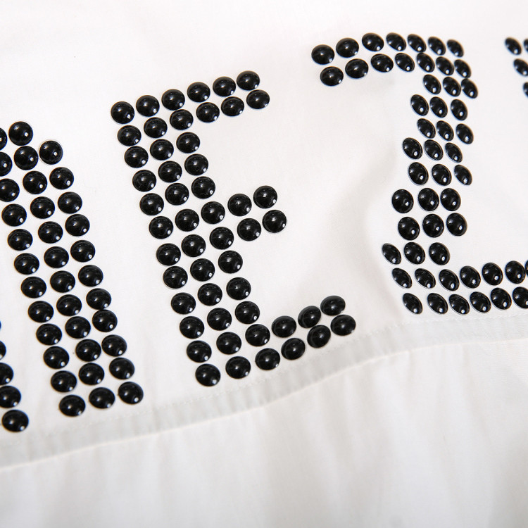 裂帛 春夏新款宽松字母刺绣印花烫钻长袖衬纯棉衫女 白色 l