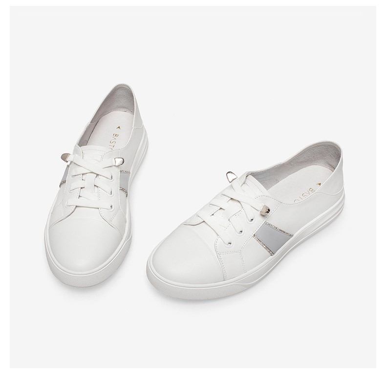 百思图2022春季新款学院风运动休闲风舒适小白鞋女休闲鞋yipc3am2白色