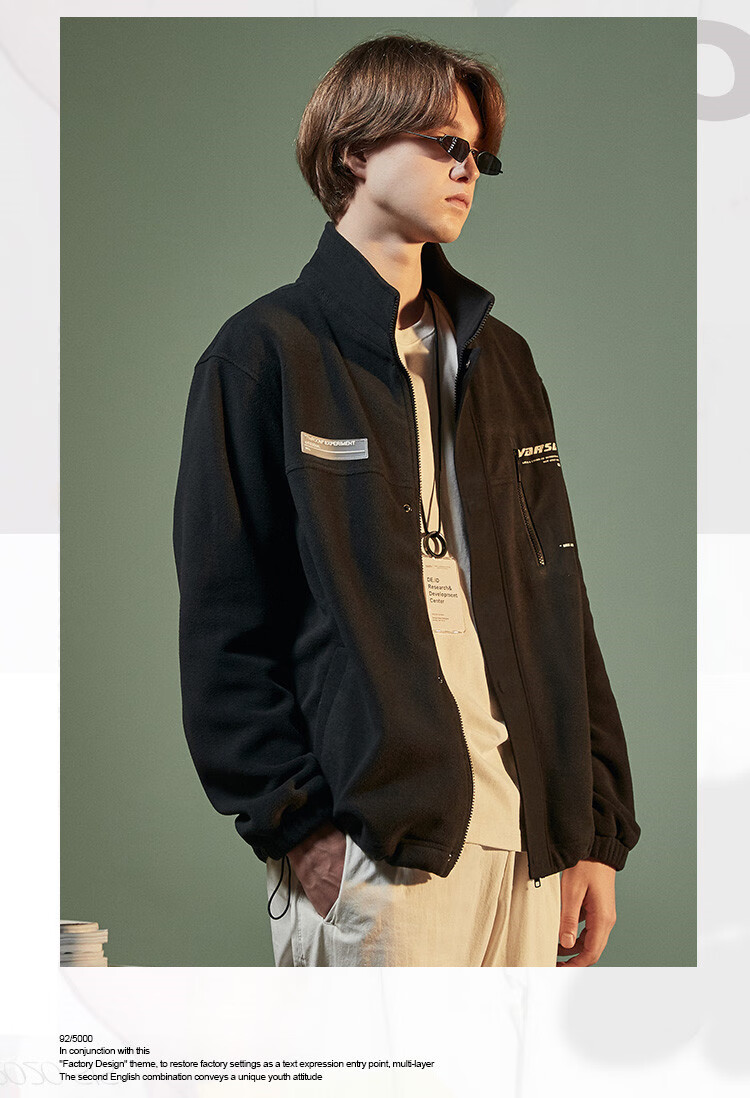 华尔思丹varsden 日系工装卫衣男士潮流宽松休闲百搭加厚保暖摇粒绒