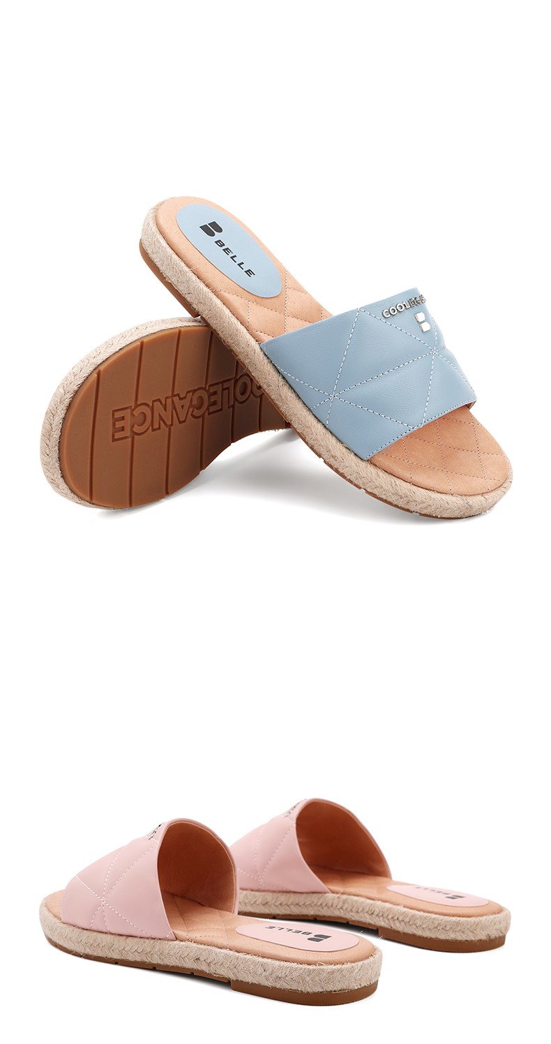 百丽度假系列商场同款羊皮菱格女士厚底凉拖鞋3ly32bt1白色36