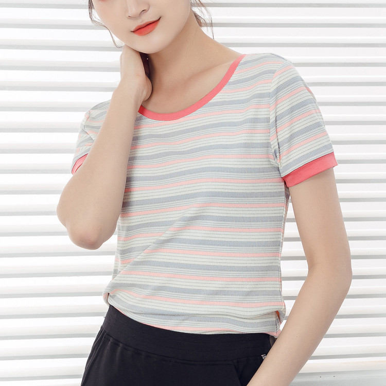 自由呼吸 经典不过时条纹【21清凉夏装新款】休闲显瘦美背交叉短袖t恤