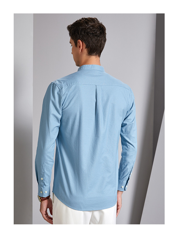 bosssunwen优质精梳棉春季新品简洁大方衬衣男百搭小立领长袖男式衬衫