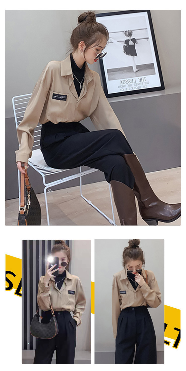 圣天狐fairy-fox 2021春新款假两件方领衬衫女设计感小众拼接衬衣百搭