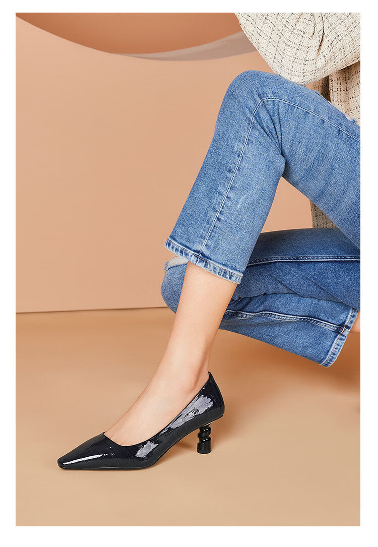 【清仓特卖】通勤鞋里外全皮春季新款女士高跟鞋气质浅口女鞋单鞋