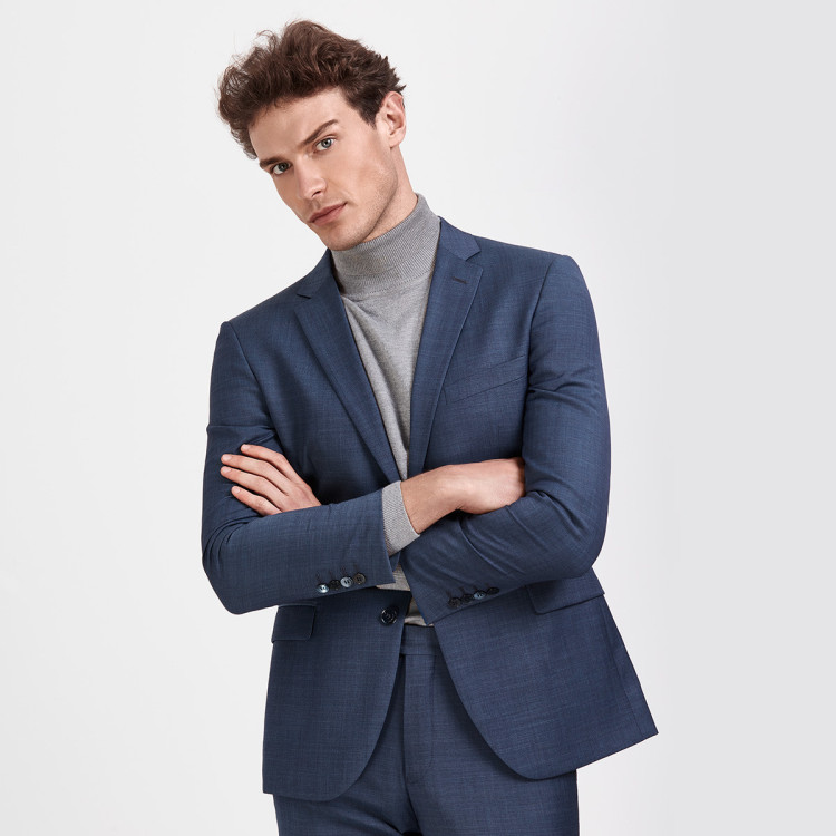 金利来goldlion 男装 羊毛混纺商务修身男士西装外套西服 灰蓝 52b