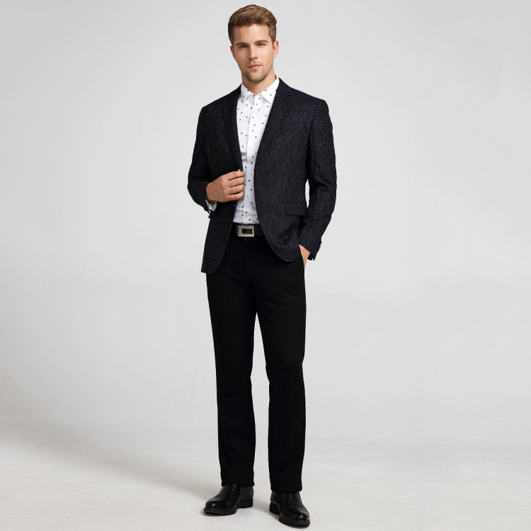 迪赛deicae 2020秋冬新款【羊毛混纺】休闲百搭时尚提花两粒纽男士