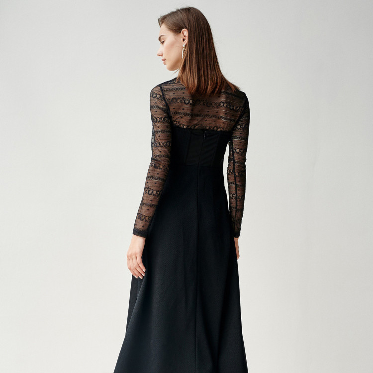 伊华欧秀evaouxiu 春修身高腰黑色长裙抹胸气质连衣裙礼裙 黑色 s