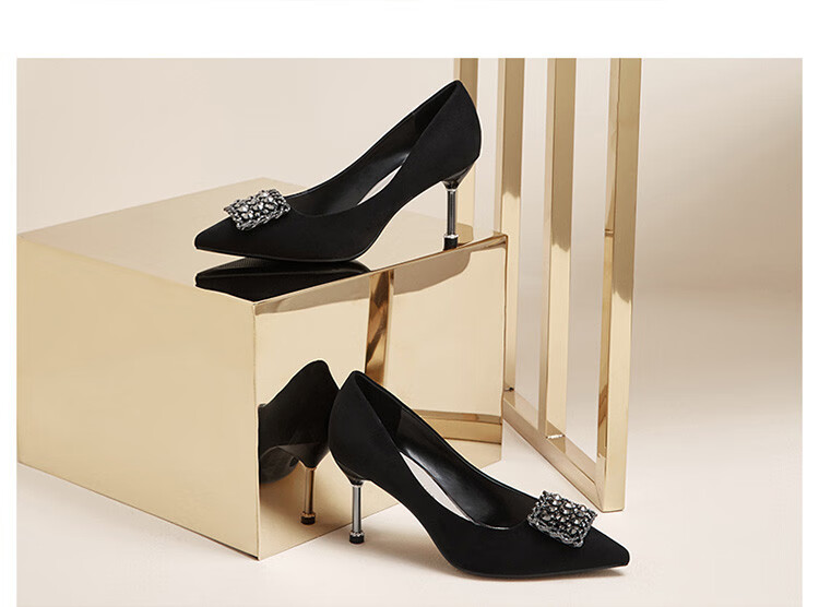 卓诗尼josiny 春季新款女士单鞋高跟鞋细跟时尚水钻尖头宴会鞋晚宴婚