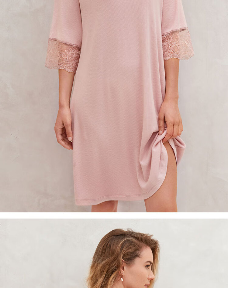 爱慕睡衣女士家居服春夏享眠七分袖中长睡裙am445321 藕荷色 160