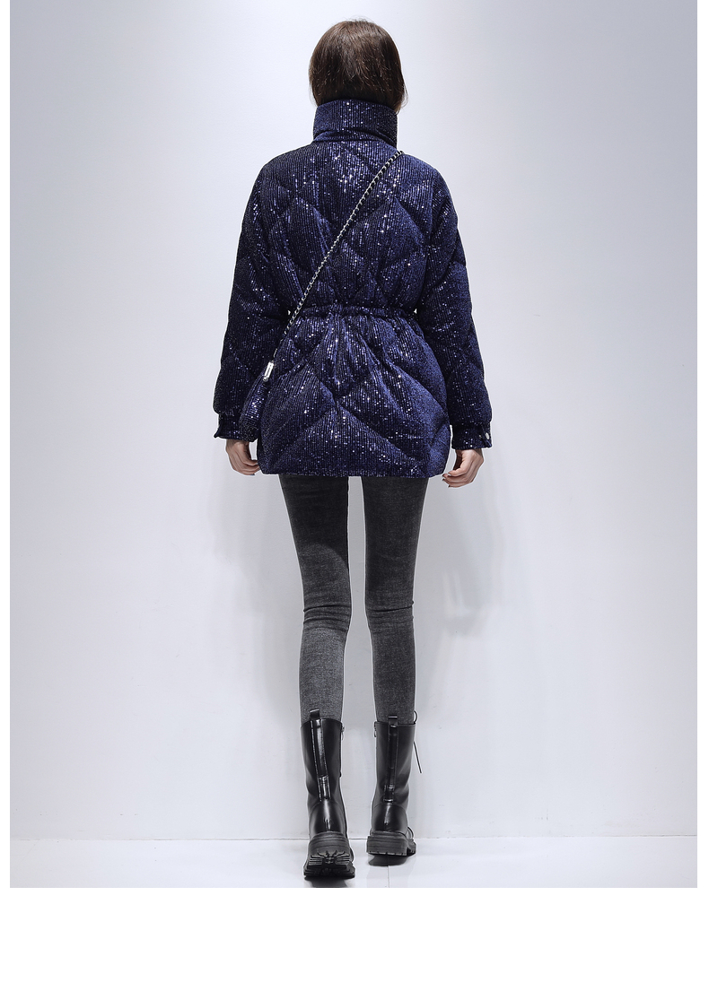 鸭鸭重工亮片羽绒服女中长款2021新款设计感小众反季冬装加厚白鸭绒