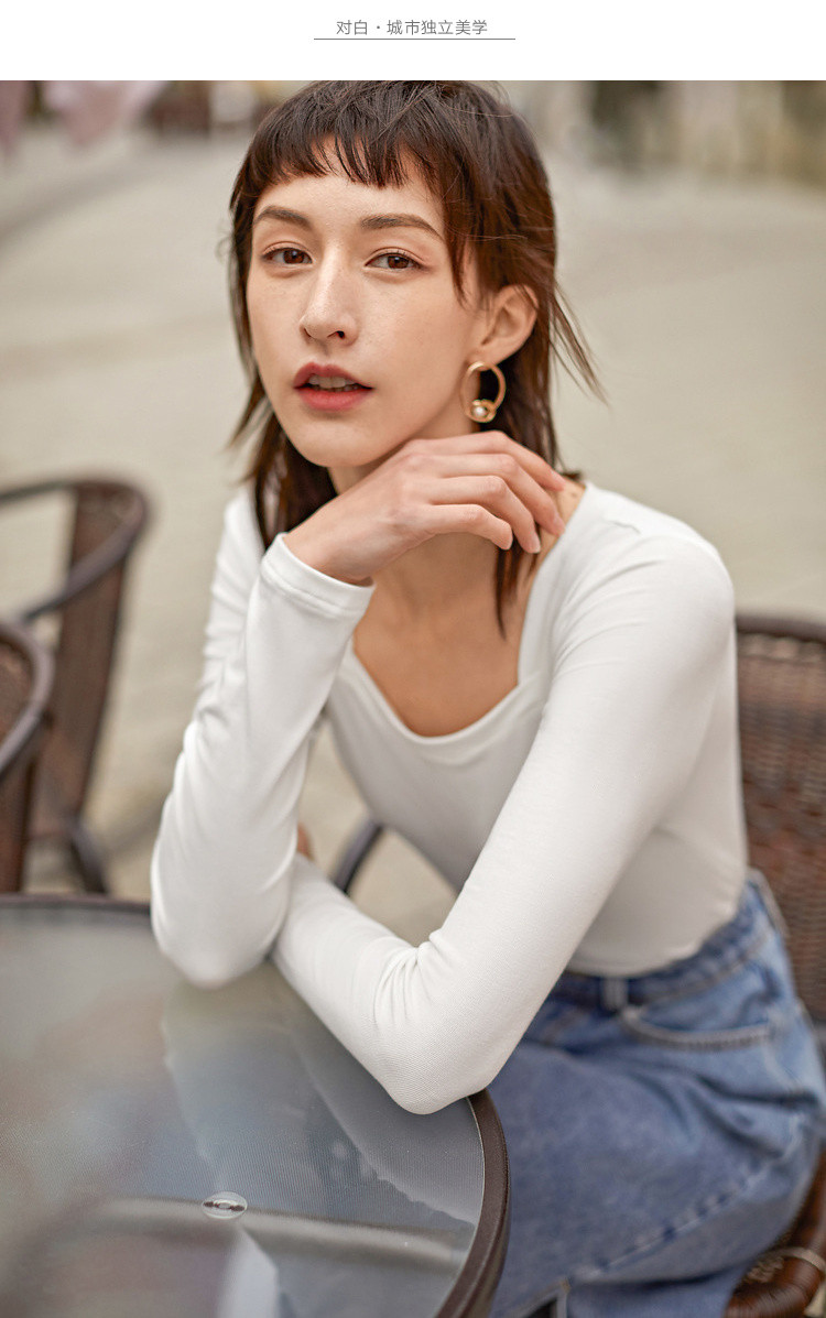 对白duibai 杜鹃明星同款 春装新款 女士纯色内搭修身短款打底上衣