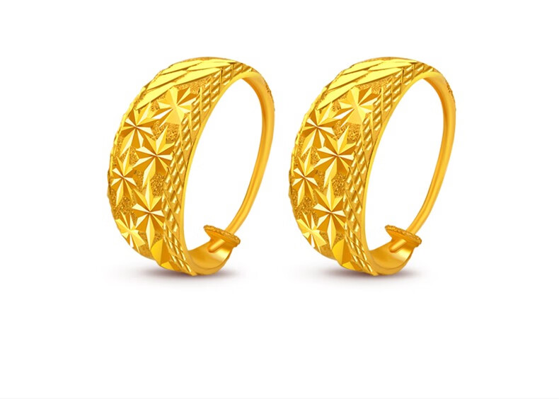 中妃珠宝黄金耳环女满天星足金9999金耳环圆形磨砂金耳钉送妈妈 3.