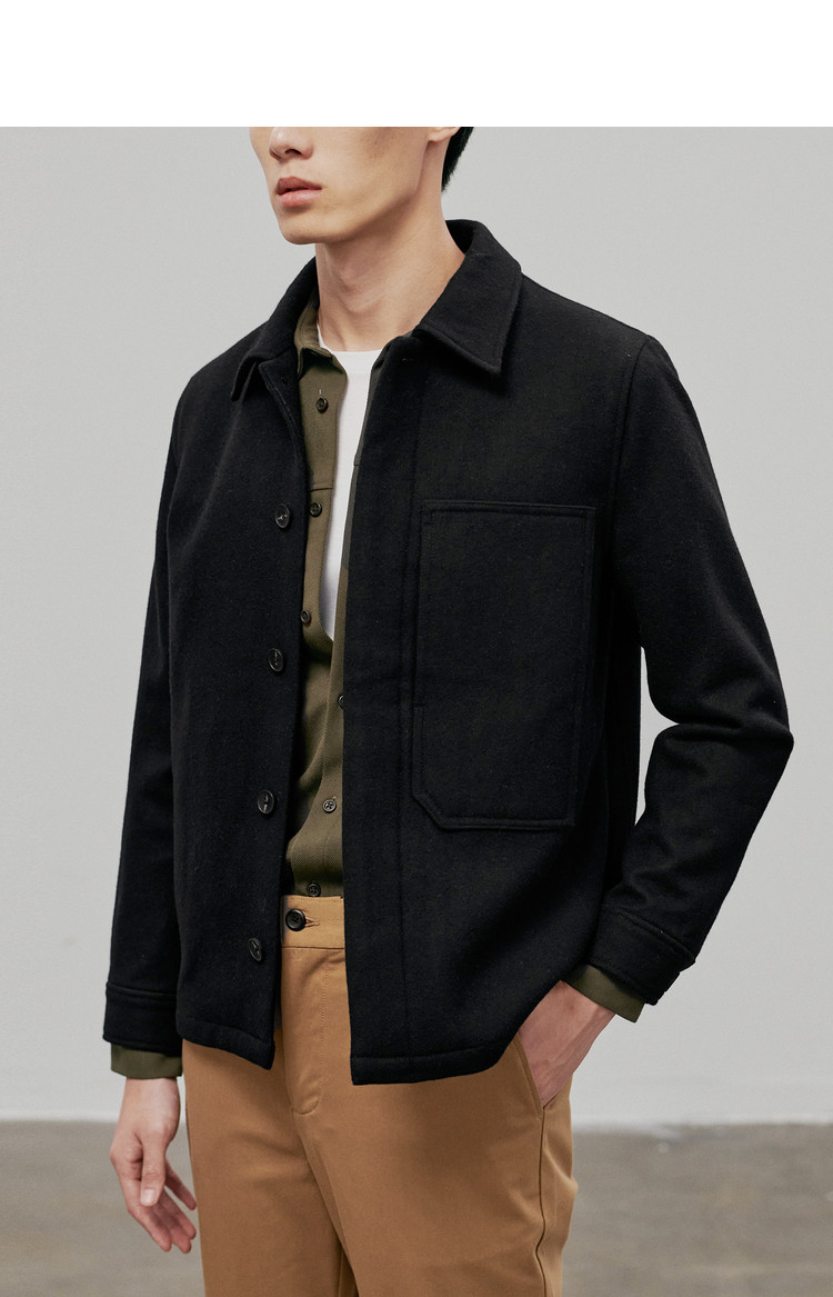 棉先生 【早春爆款推荐】短款毛呢夹克男士商务休闲羊毛外套男式夹克