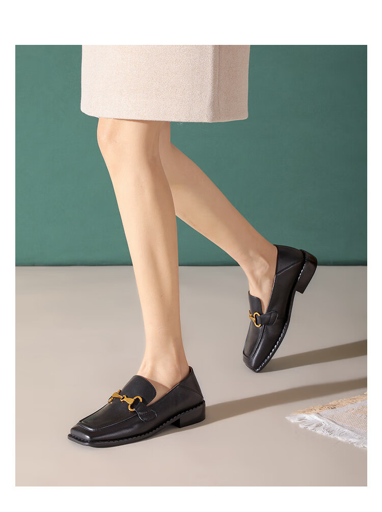 bosssunwen 【清仓特卖】低跟鞋春季新款女鞋单鞋深口休闲百搭真皮