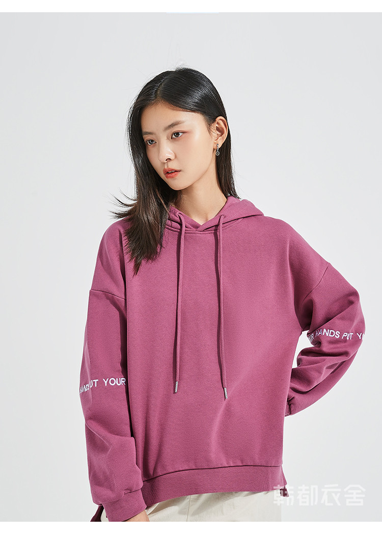 韩都衣舍 字母卫衣2021春季新款韩版女装街头风休闲刺绣宽松连帽百搭