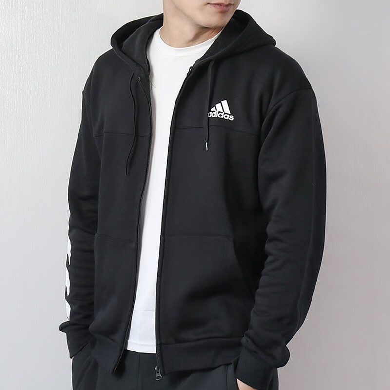 阿迪达斯男2020新款运动服加绒休闲时尚舒适针织夹克连帽外套上衣 eh