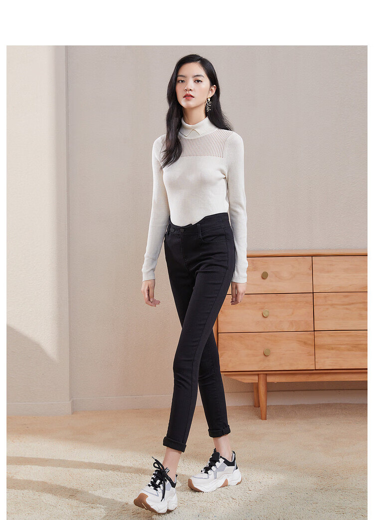 衣香丽影 【春季新款】牛仔裤女显瘦铅笔裤子 经典黑 xs